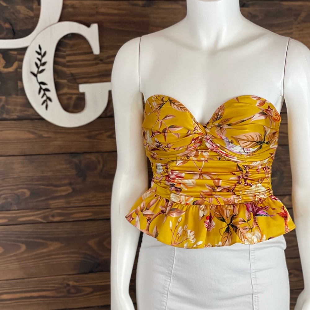 Express | Sweetheart Neck Ruched Tube Top Smocked Tropical Floral Sleeveless‎
